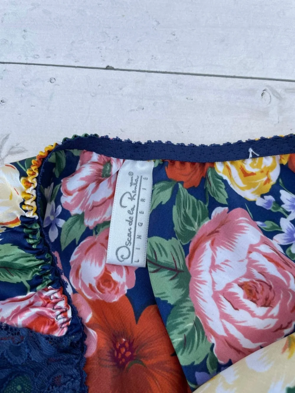 Oscar de la Renta Navy Floral Lace Trim Panties
